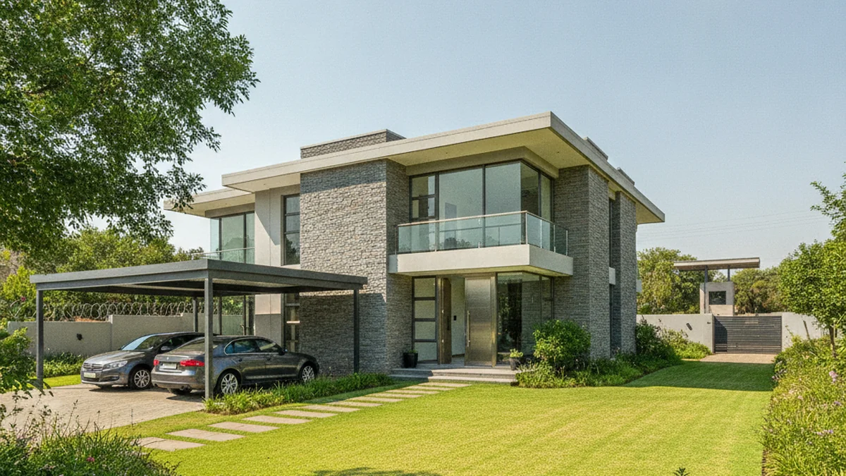 Double aluminium carport at an upmarket home in a leafy Johannesburg northern-suburbs estate