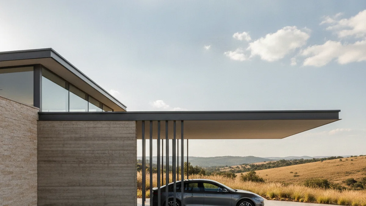 Cantilever carport with no front posts and a clear open front at a modern Highveld home